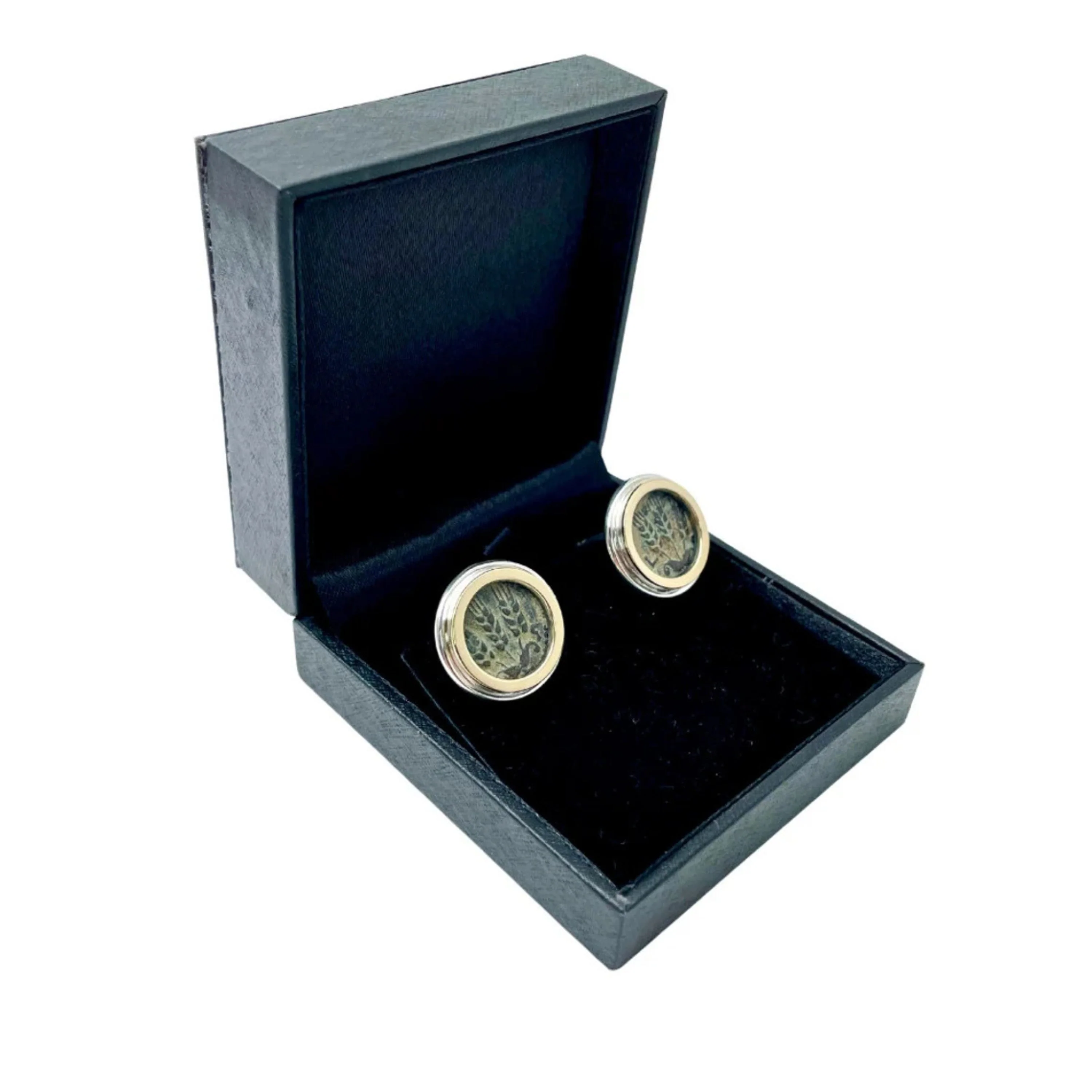 Silver and 14k Gold Round King Agrippa Coin Cufflinks - Image 10