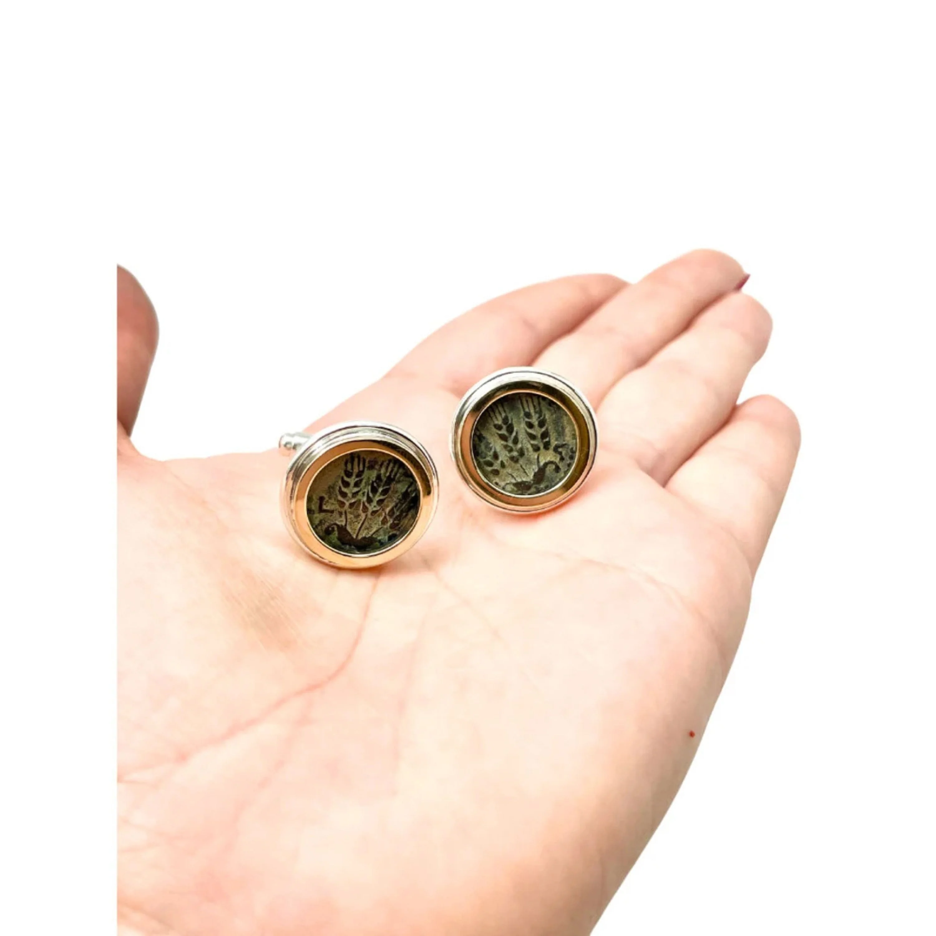 Silver and 14k Gold Round King Agrippa Coin Cufflinks - Image 11
