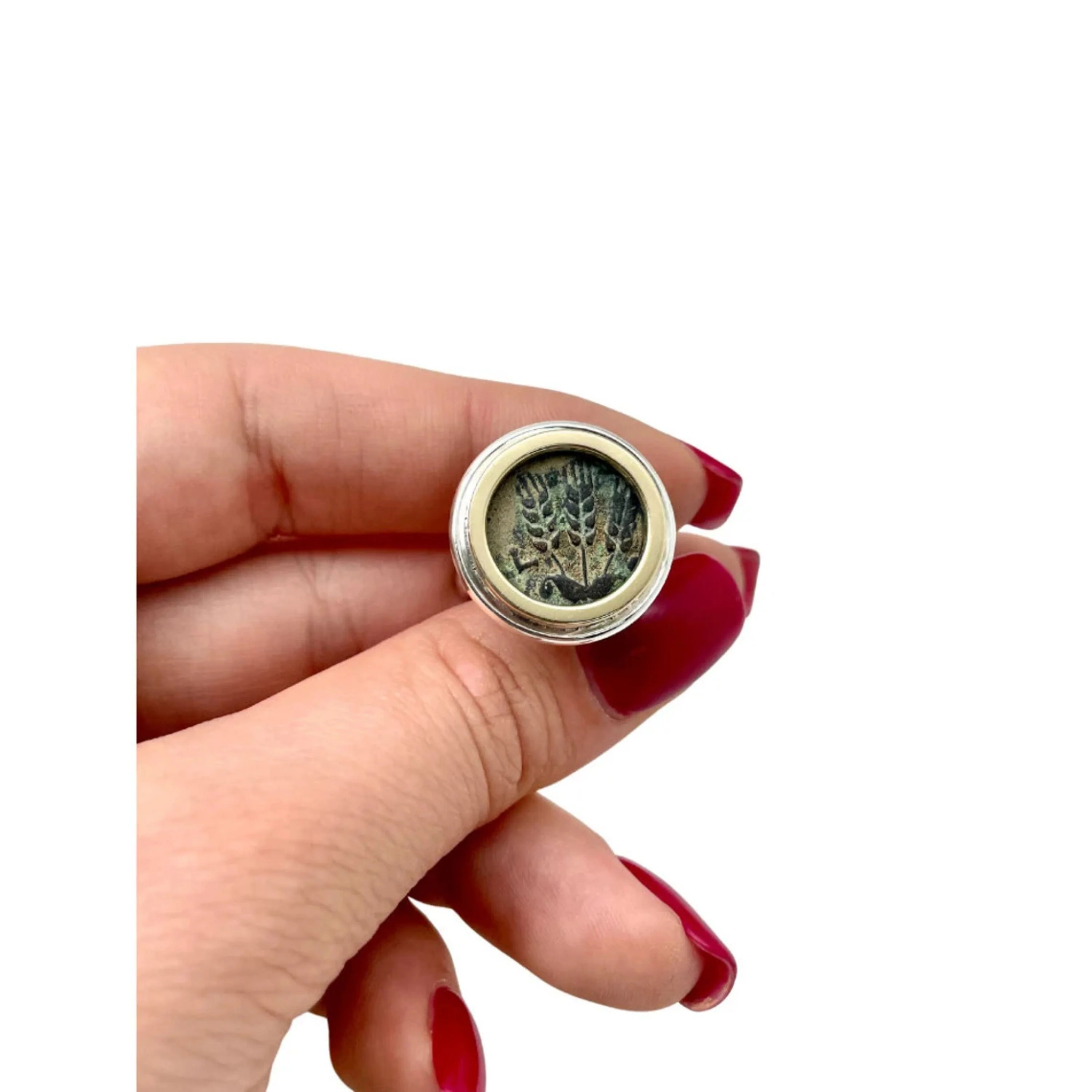 Silver and 14k Gold Round King Agrippa Coin Cufflinks - Image 9