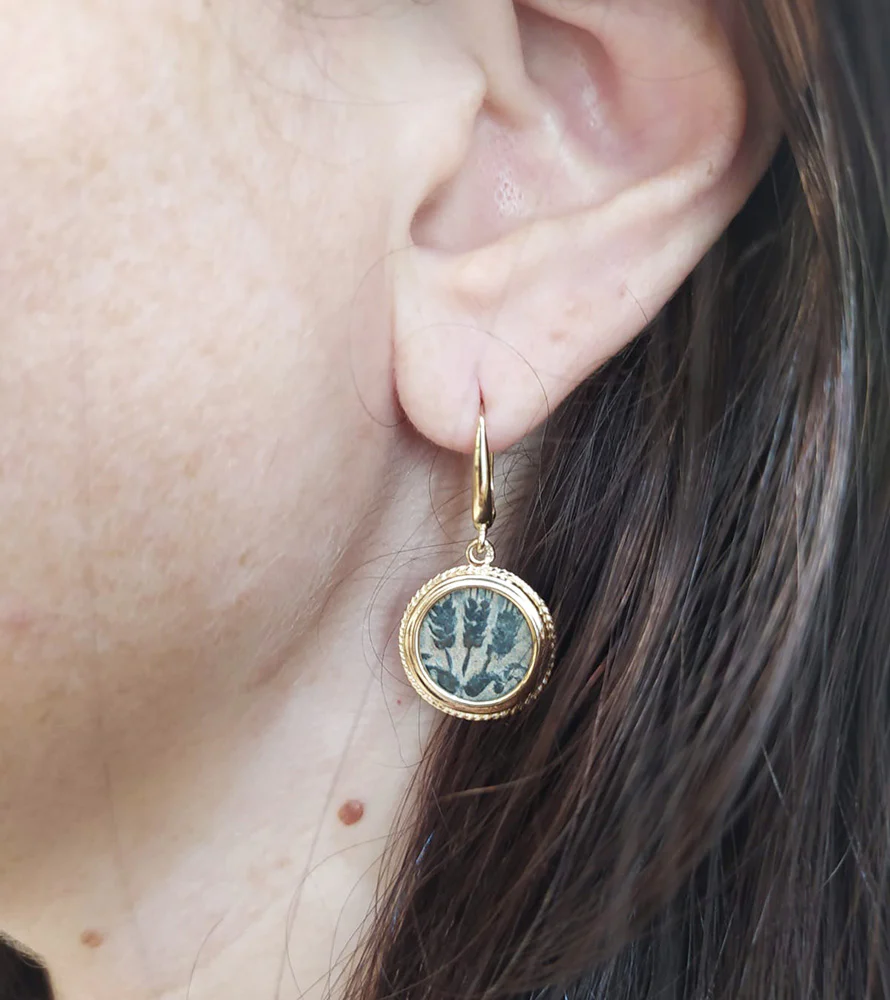 Ancient Roman Agrippa Coins 14k Gold Dangle Earrings - Image 2
