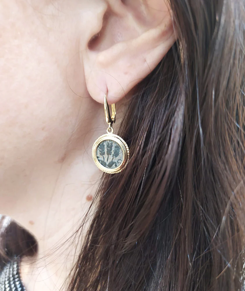 Ancient Roman Agrippa Coins 14k Gold Dangle Earrings - Image 3