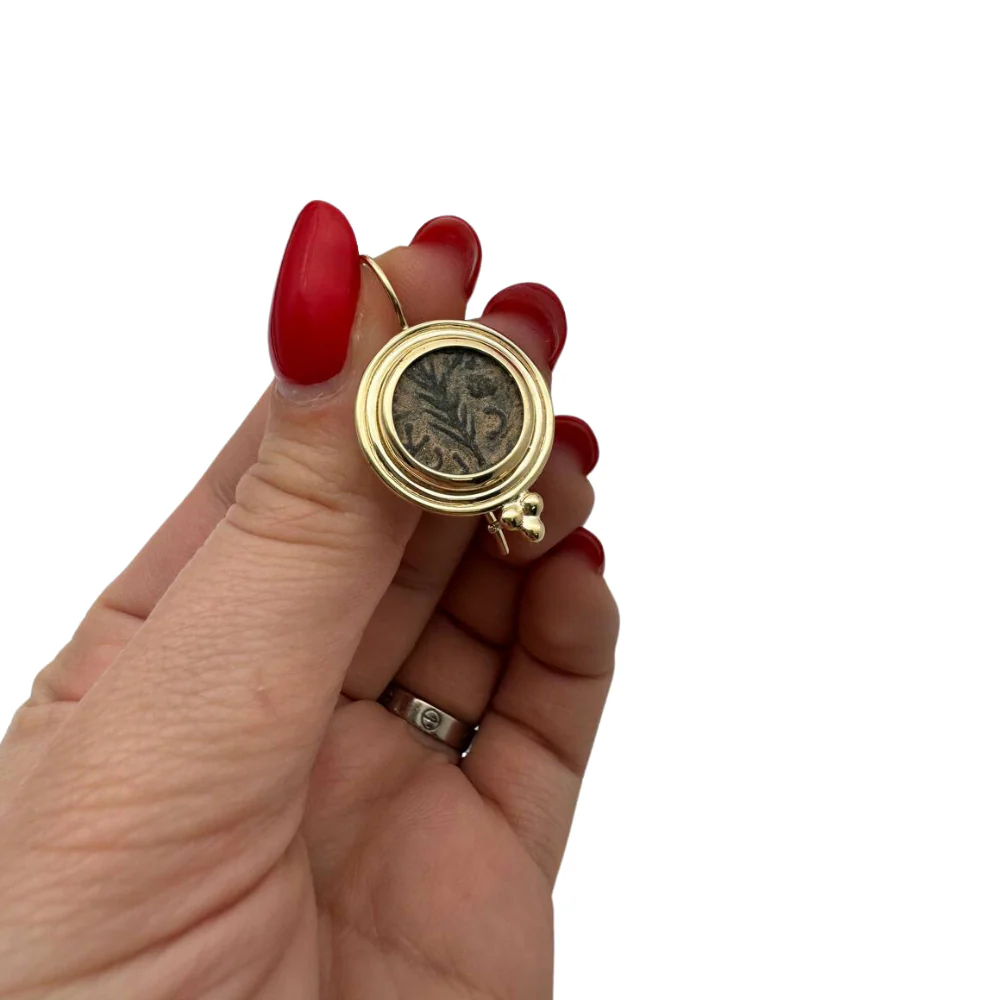 Ancient Pruta Coin (Roman Procurators Coin) Earrings in 14k Gold - Image 3