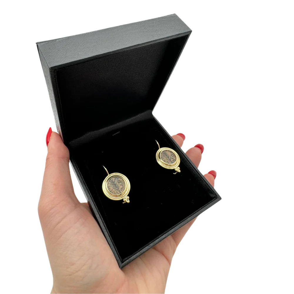 Ancient Pruta Coin (Roman Procurators Coin) Earrings in 14k Gold - Image 5