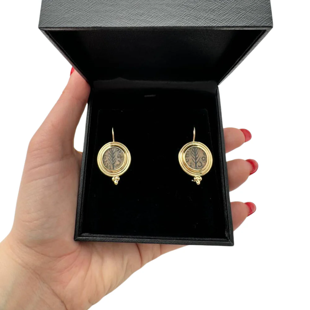 Ancient Pruta Coin (Roman Procurators Coin) Earrings in 14k Gold - Image 6