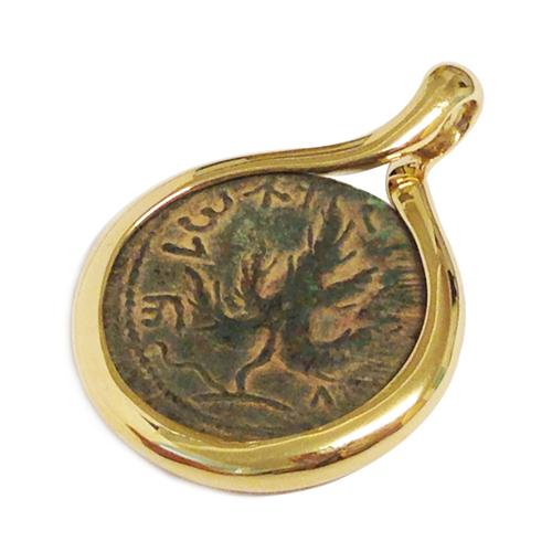 18k Gold and Diamonds Authentic Bar Kochba Coin Pendant - Image 2