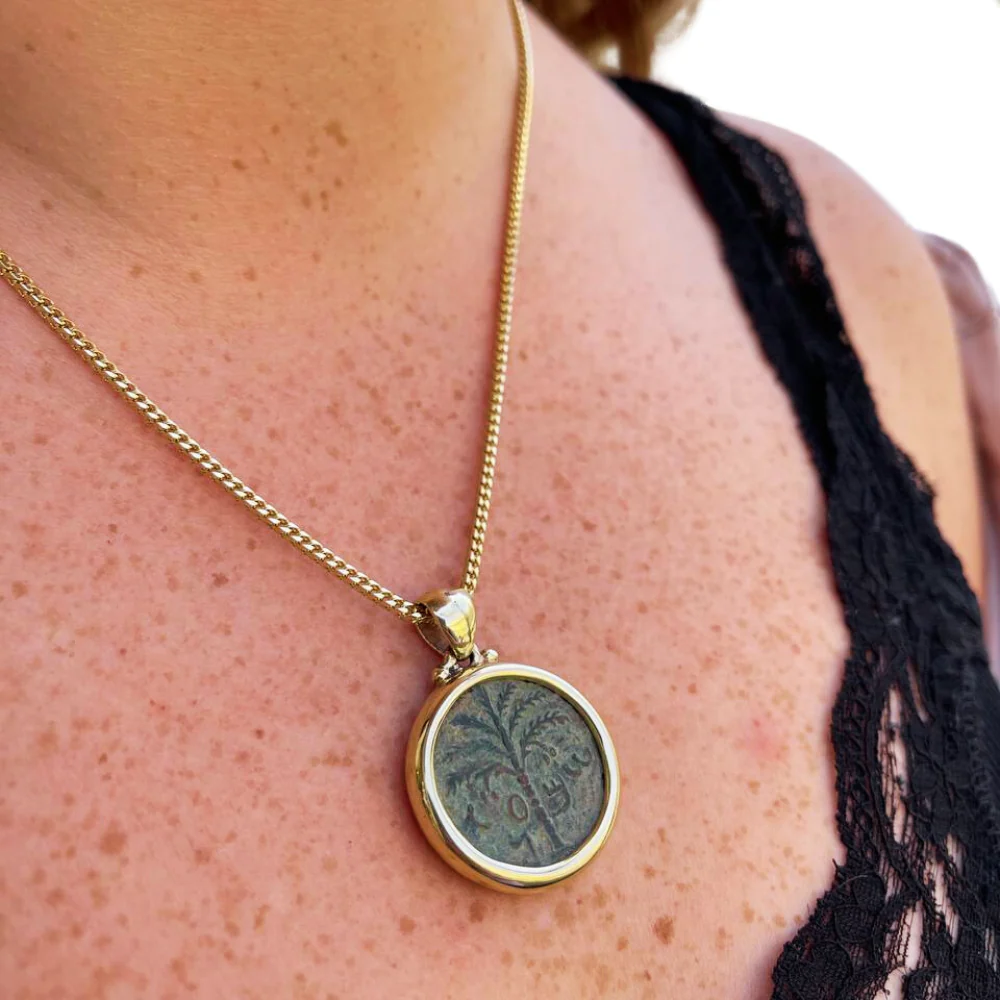 Bronze Bar Kokhba Coin 14K Gold Pendant - Image 8