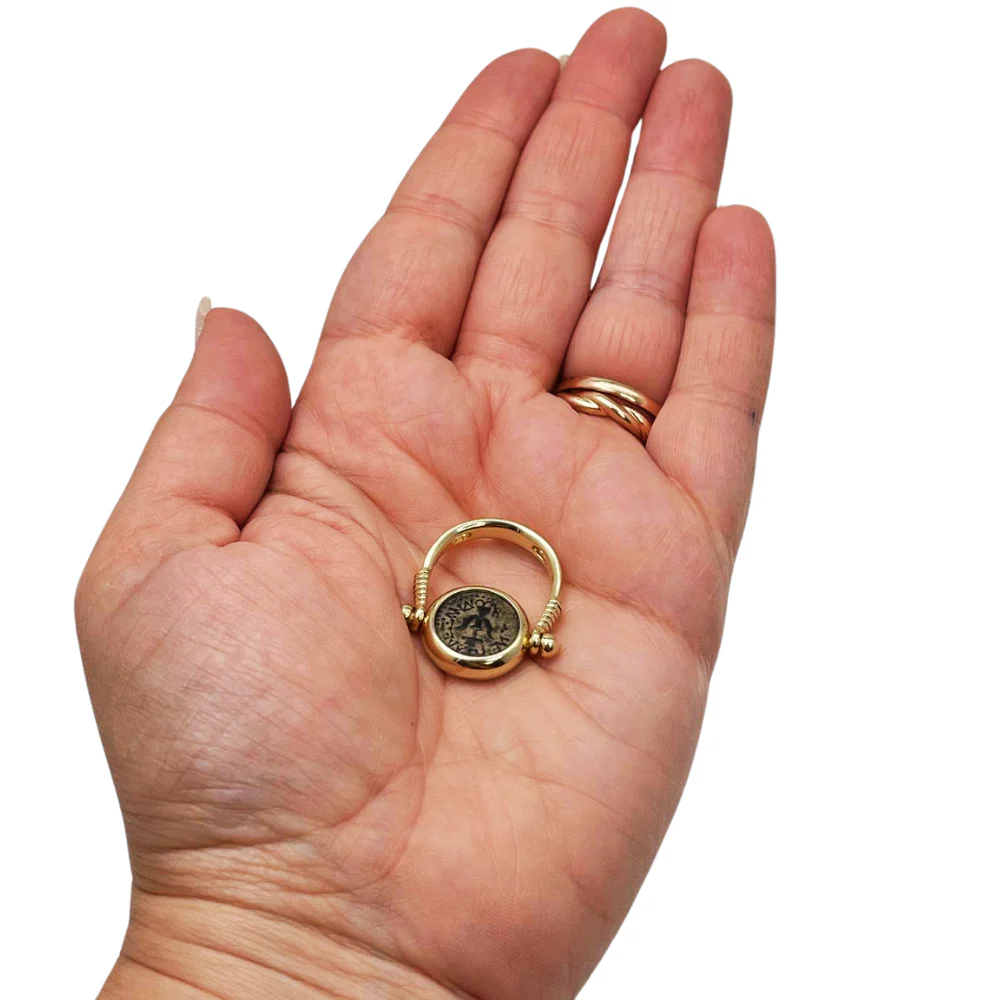 14k Gold Ancient Maccabean Coin (Widow's Mite) Ring-cum-Pendant - Image 5
