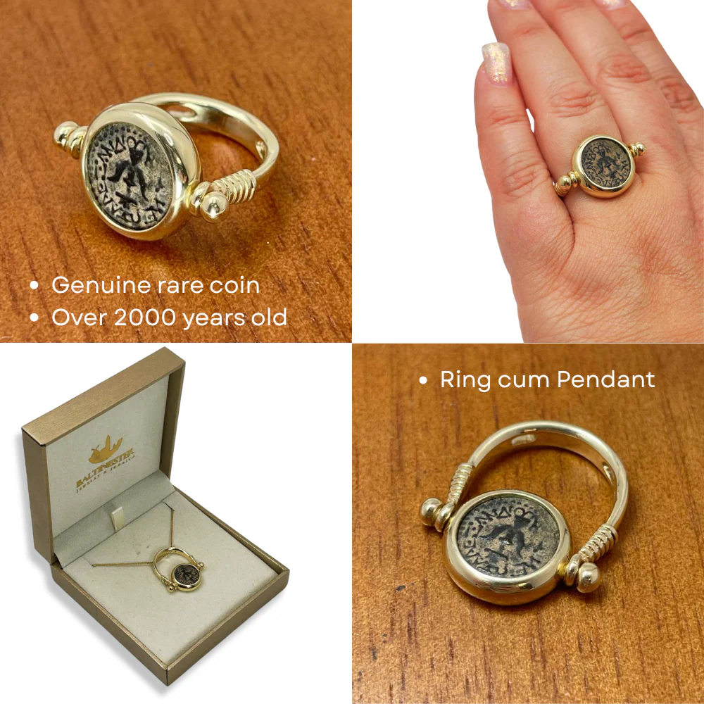 14k Gold Ancient Maccabean Coin (Widow's Mite) Ring-cum-Pendant - Image 7