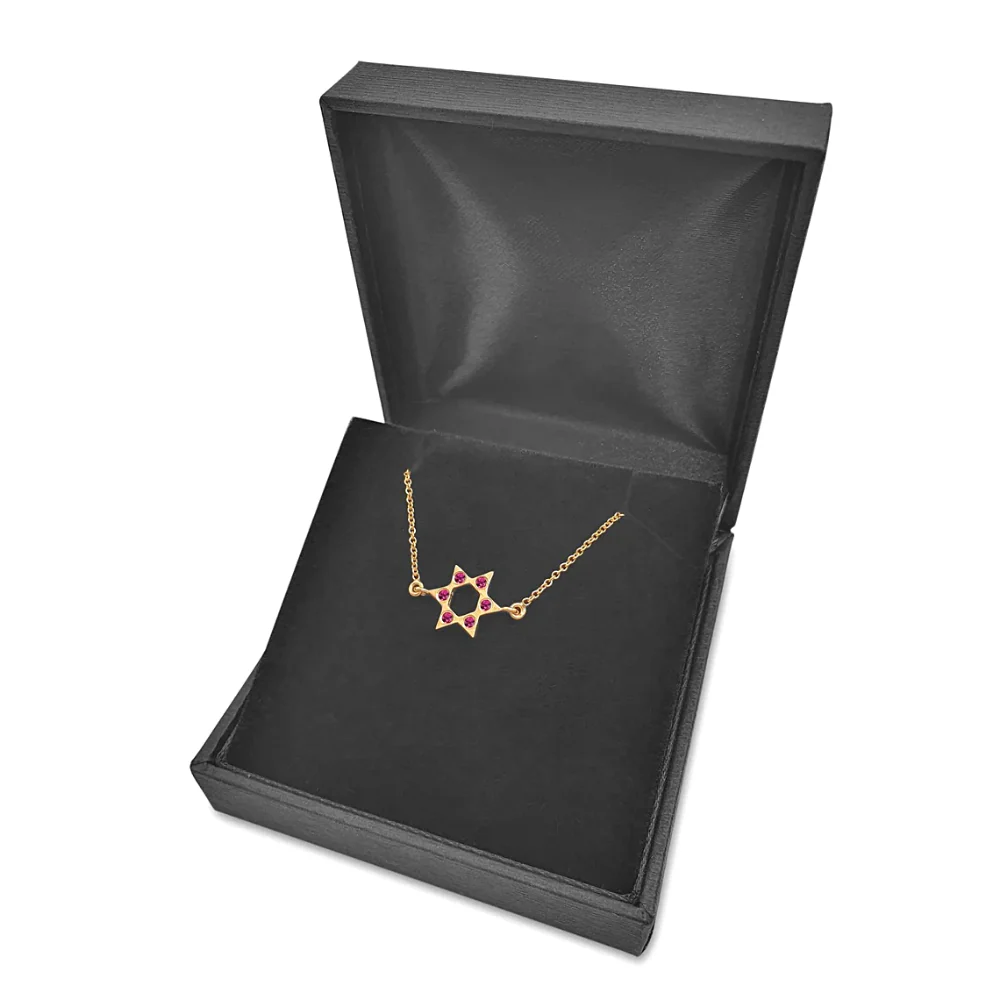 Star of David with Pink Rubies 14K Gold Charm Bracelet - Image 5