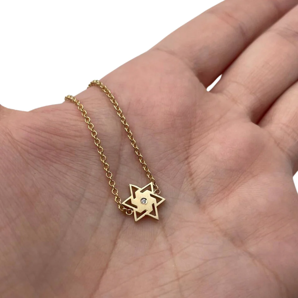 Diamond Star of David Chain Bracelet in 14K Gold - Image 2