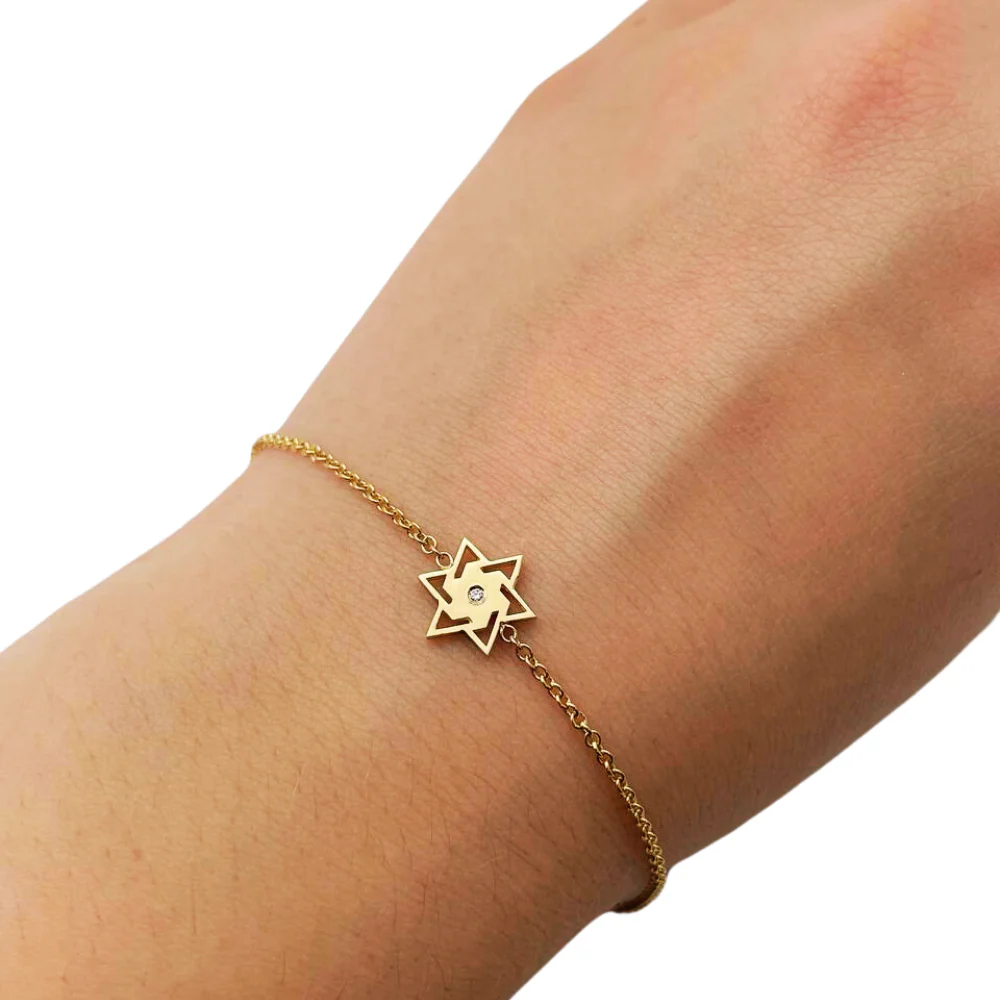 Diamond Star of David Chain Bracelet in 14K Gold - Image 3
