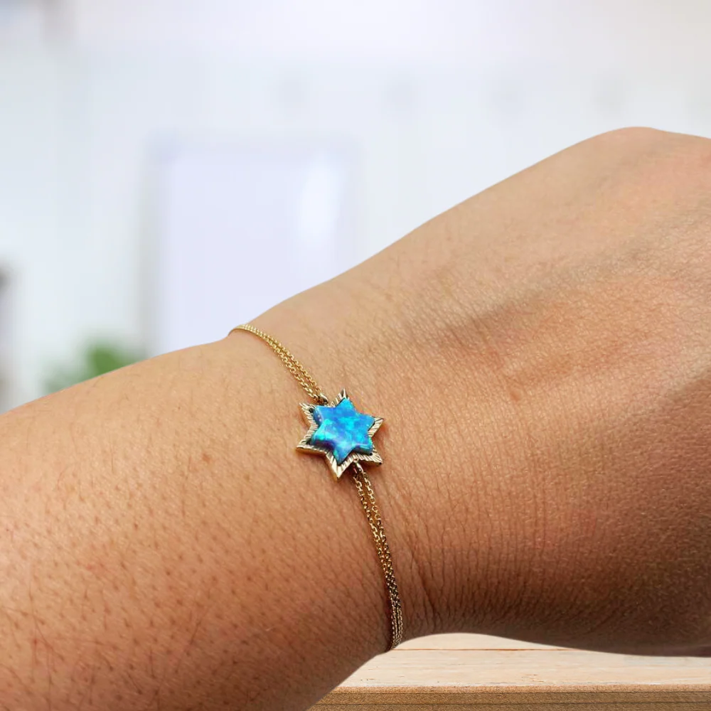 Star of David Opal Chain Bracelet in 14K Gold - Image 2