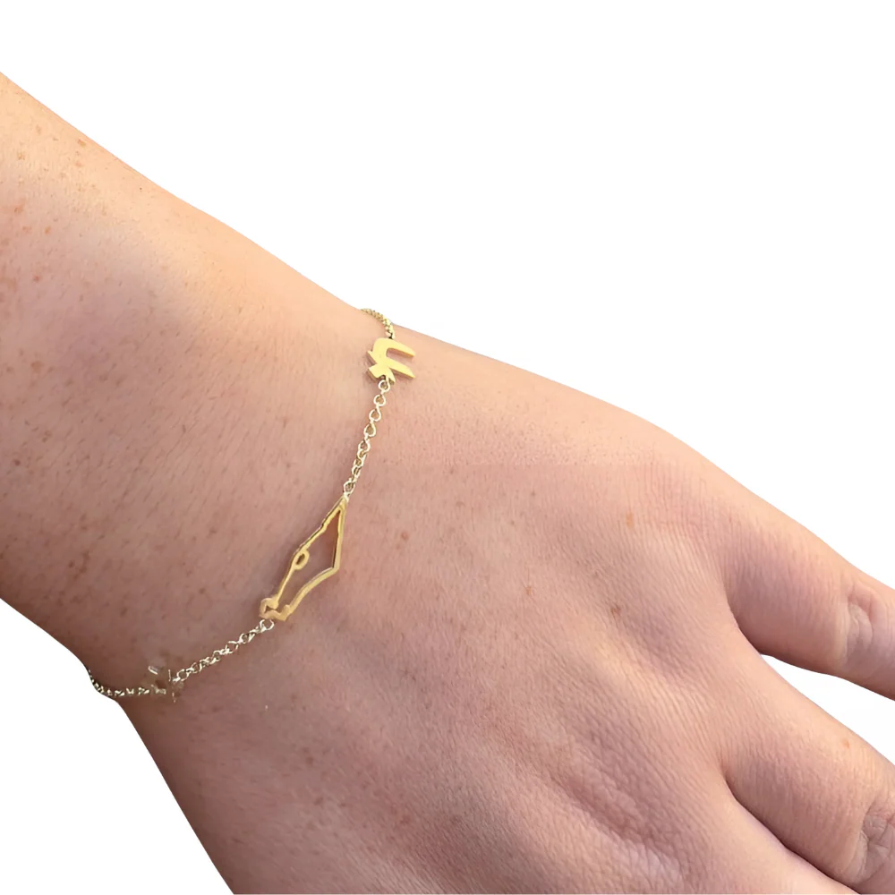 Map of Israel, Chai and Star of David Charm Bracelet in 14K Gold - Image 3