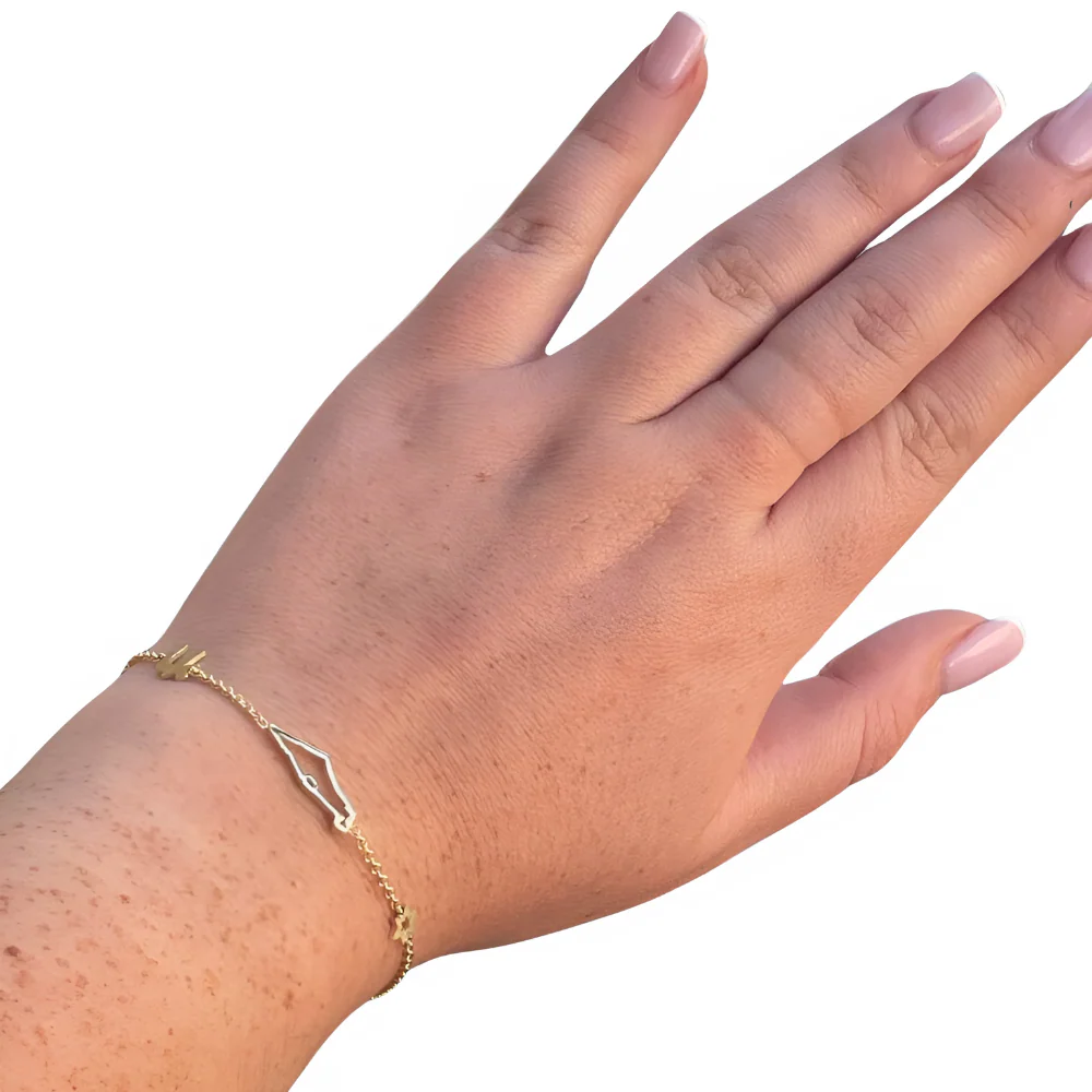 Map of Israel, Chai and Star of David Charm Bracelet in 14K Gold - Image 5