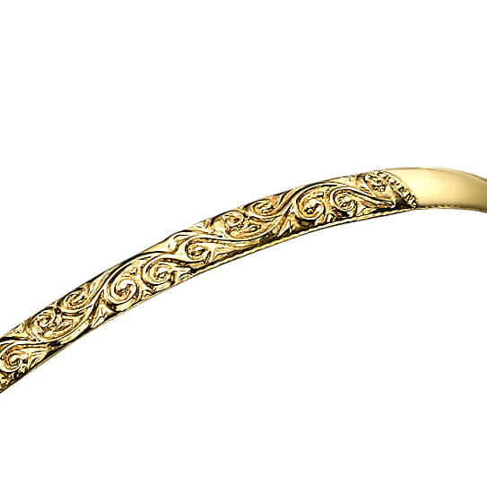14k Gold Etched Swirls Moroccan Bangle Bracelet - Image 2