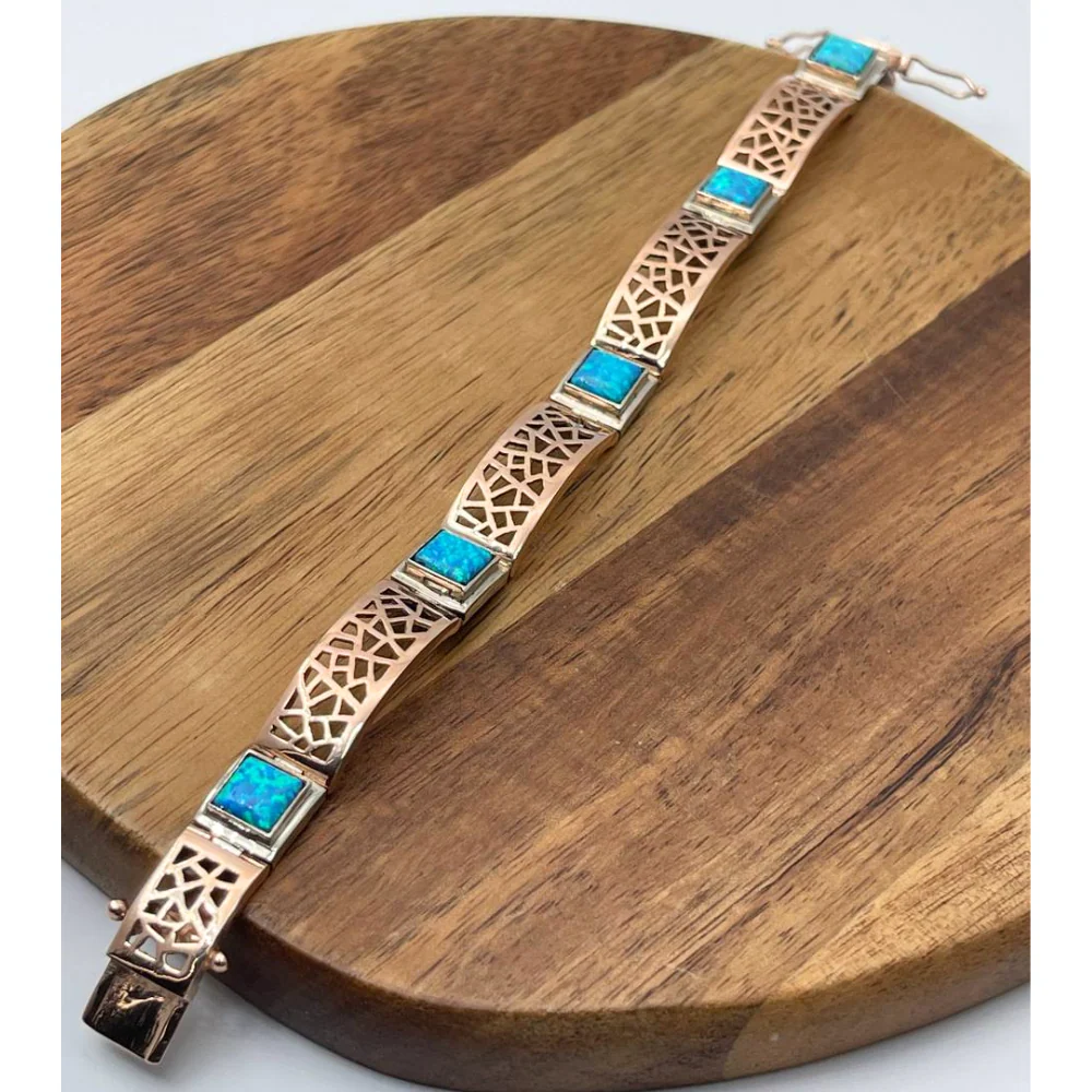 Israeli Designer Bracelet in 14k Rose and White Gold Opal Bracelet - Image 2