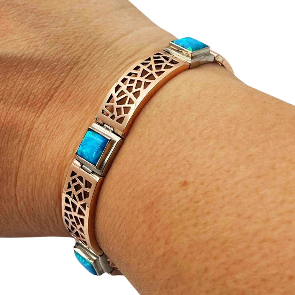 Israeli Designer Bracelet in 14k Rose and White Gold Opal Bracelet - Image 3