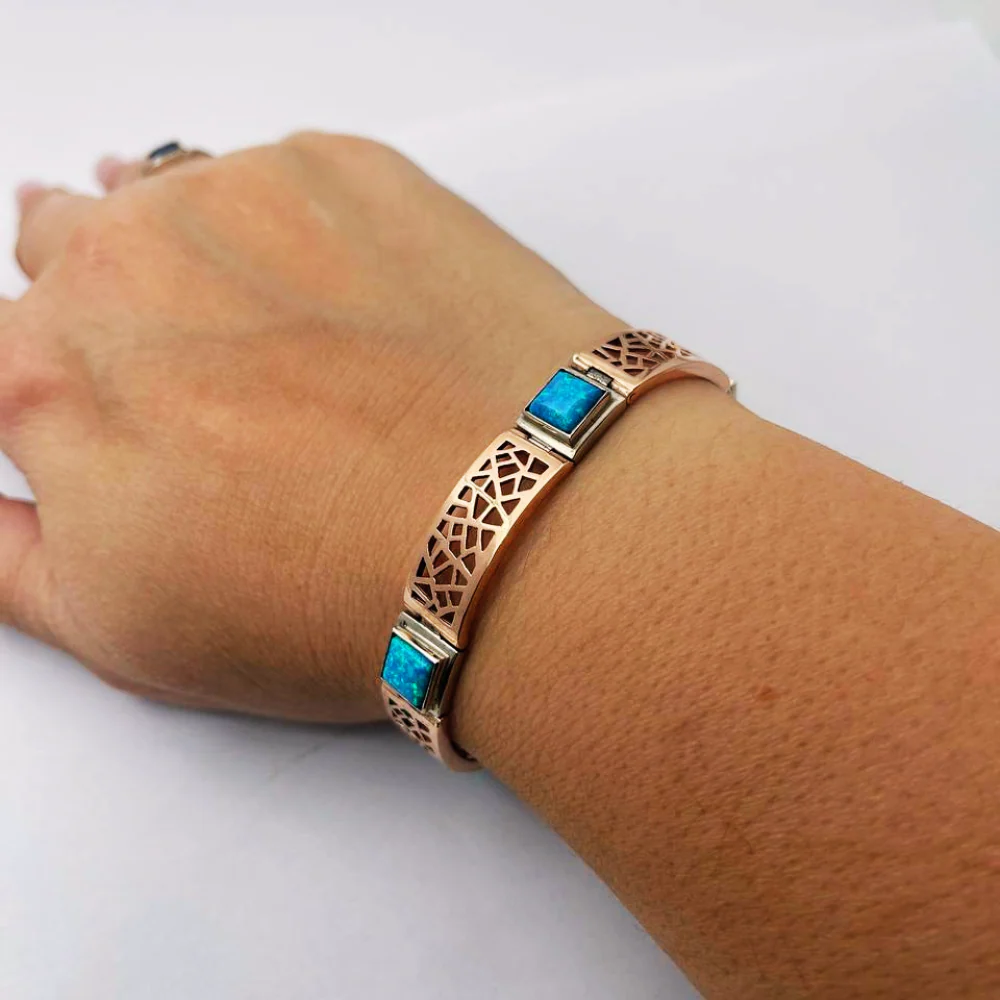 Israeli Designer Bracelet in 14k Rose and White Gold Opal Bracelet - Image 4