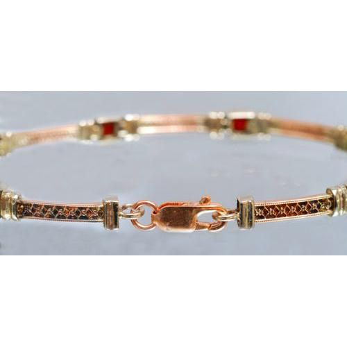 14K Yellow, White, and Rose Gold Garnet Bracelet - Image 3