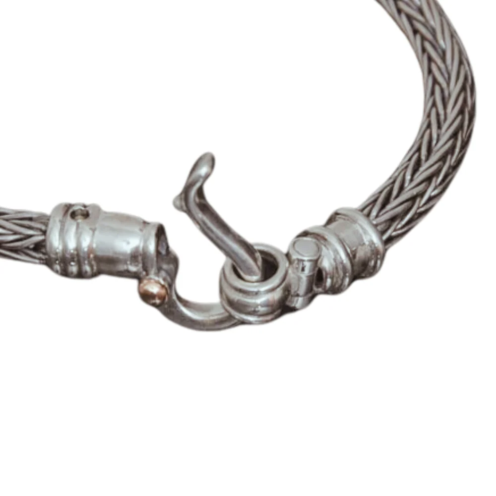Braided Silver Bracelet For Men With 9k Gold Dot - Image 3