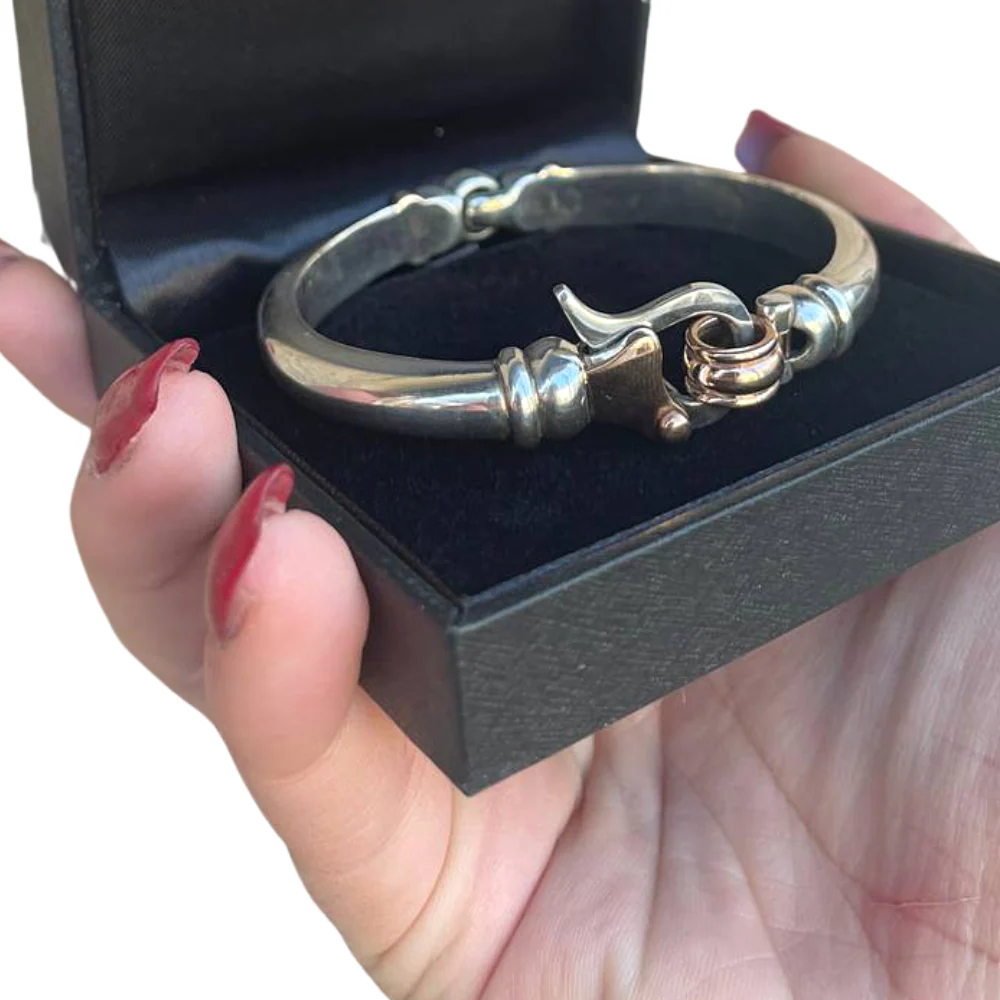 Silver Cuff Bracelet With 9k Gold Combined Clasp - Image 2