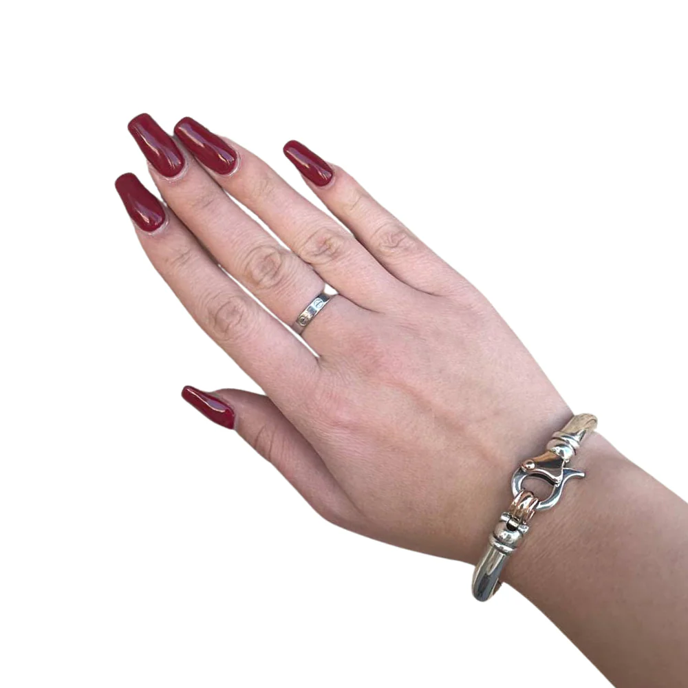 Silver Cuff Bracelet With 9k Gold Combined Clasp - Image 4