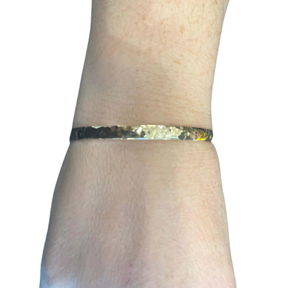 Slender Hammered 14k Gold Bangle - Image 4