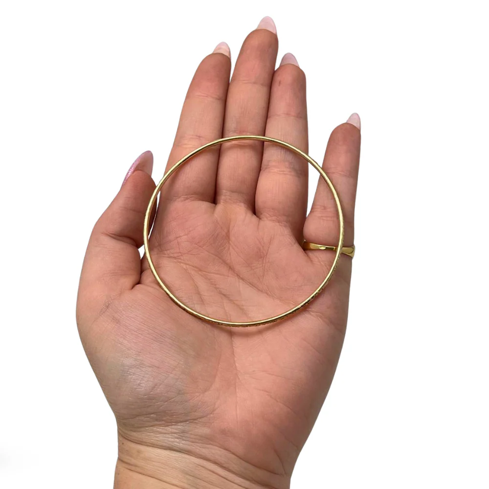 14K Gold Moroccan Bangle - Thin with Etched Design - Image 5