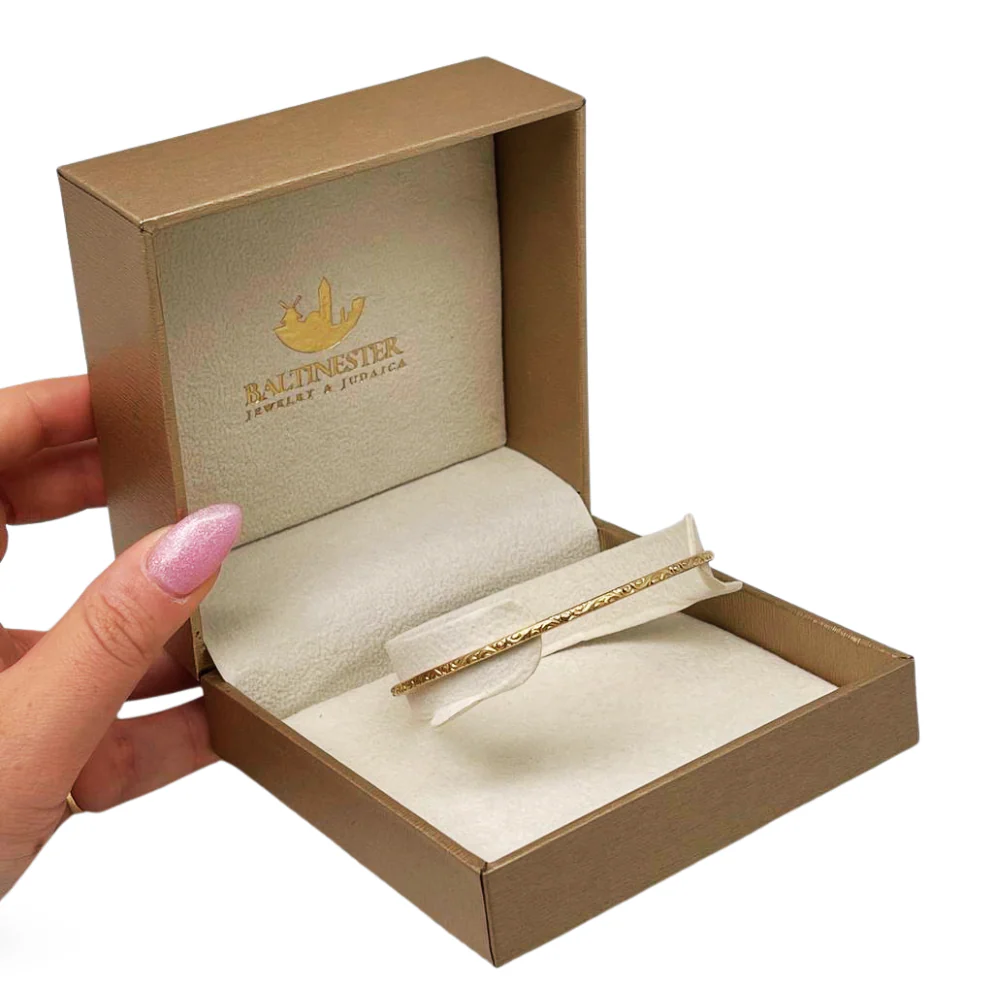 14K Gold Moroccan Bangle - Thin with Etched Design - Image 8