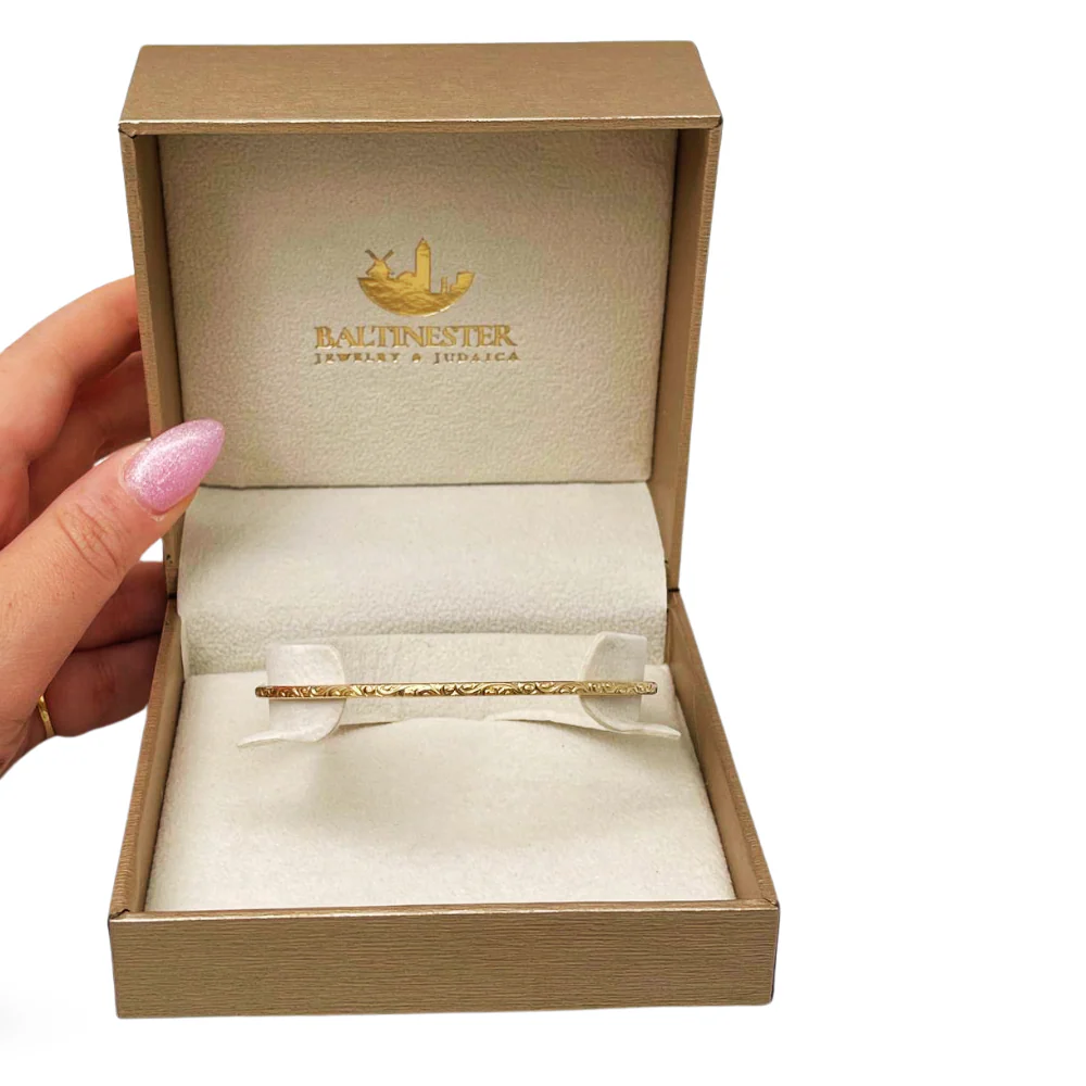 14K Gold Moroccan Bangle - Thin with Etched Design - Image 9
