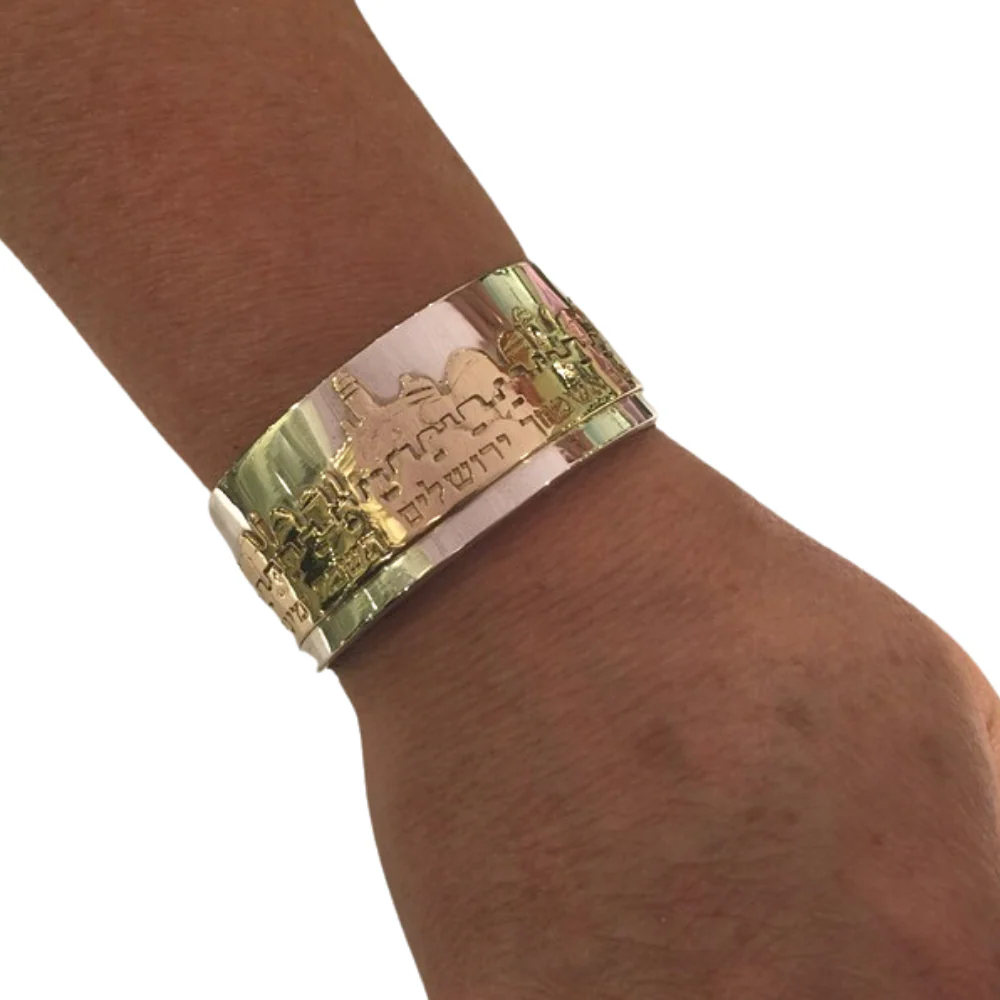 Silver and Gold Jerusalem of Gold Cuff Bracelet - Image 4