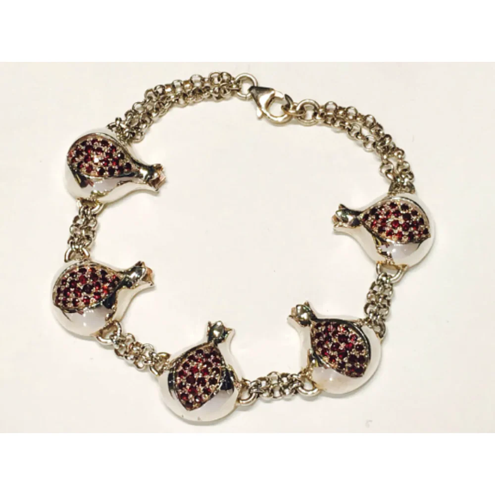 Sterling Silver Garnet Pomegranates Chain Link Bracelet - Image 4