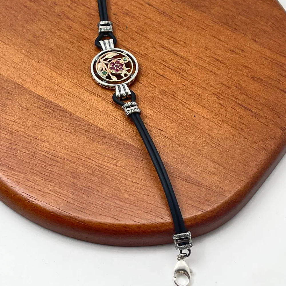 Pomegranate Bracelet in 9K Gold and Silver with Leather - Image 4
