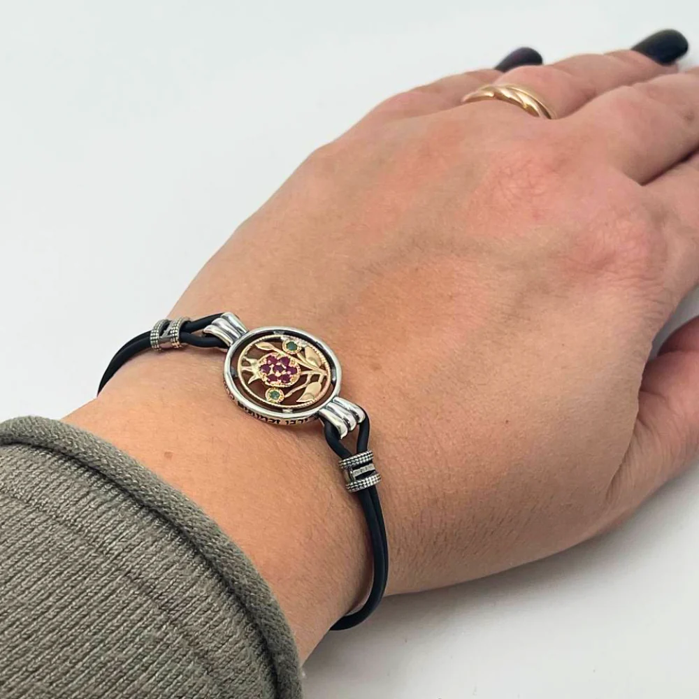 Pomegranate Bracelet in 9K Gold and Silver with Leather - Image 8