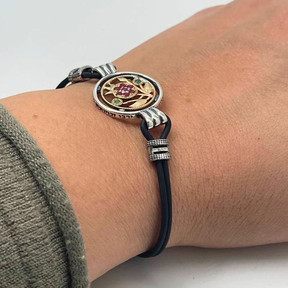 Pomegranate Bracelet in 9K Gold and Silver with Leather - Image 9