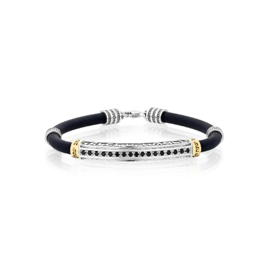 Priestly Blessing Men's Leather Bracelet with Silver and 14K Gold - Image 2