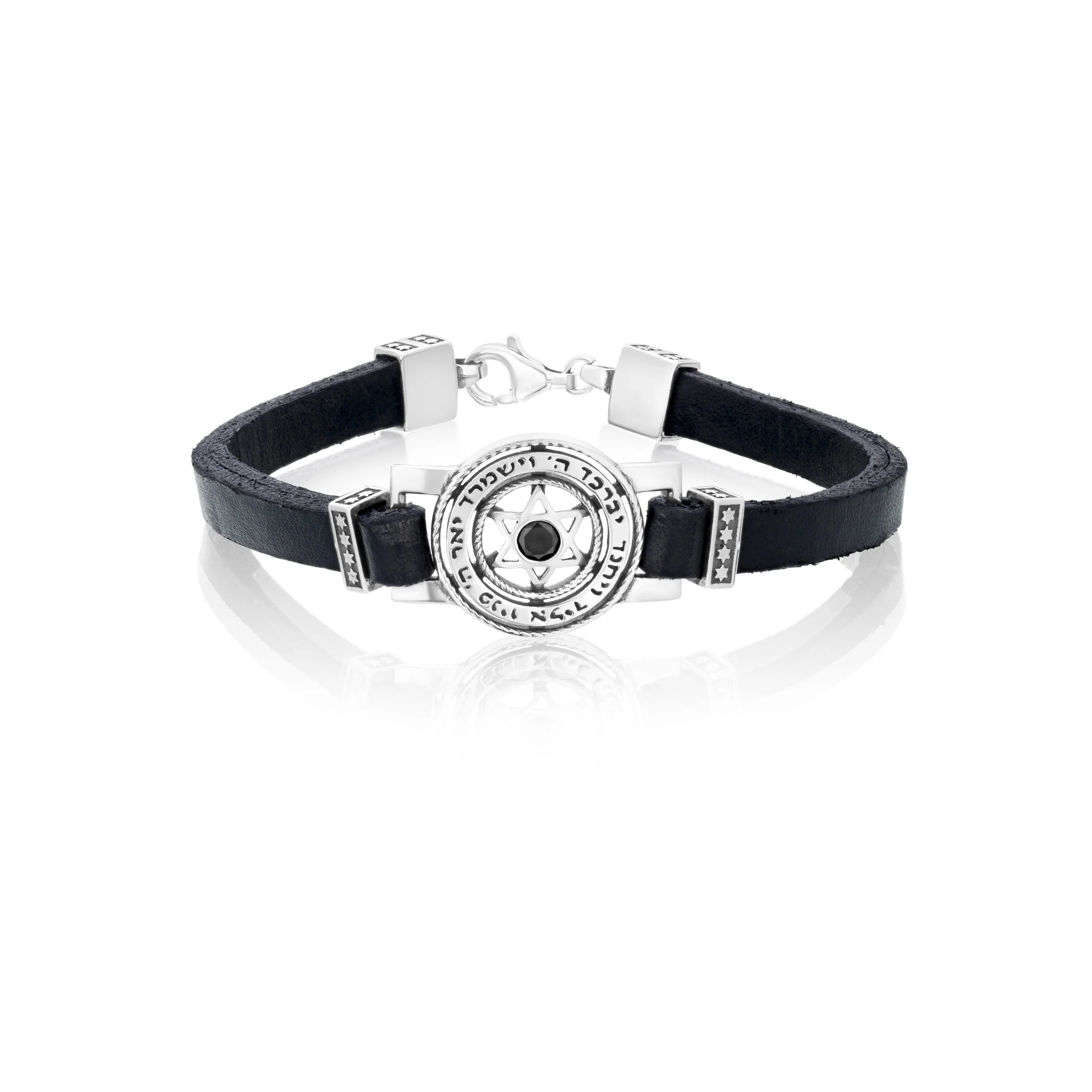 Silver and Leather Onyx Kabbalah Bracelet