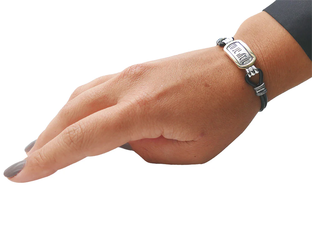 This Too Shall Pass Bracelet - Black Leather with Sterling Silver and Gold - Image 4