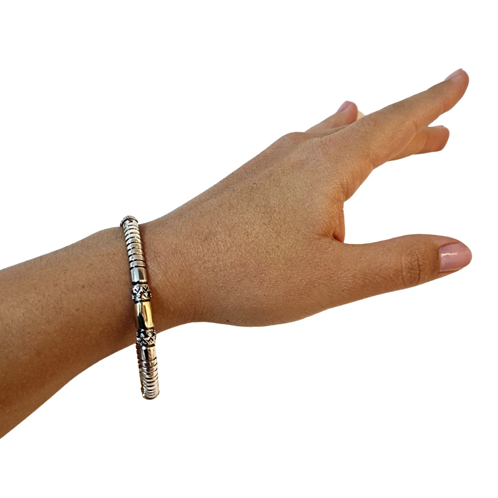 Ethnic Silver & Gold Filigree Bangle Bracelet - Image 2