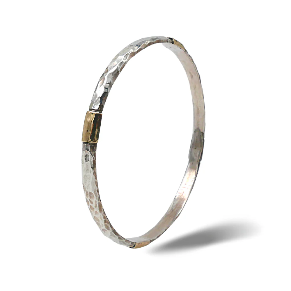 Ethnic Bangle in Silver & Gold - Yemenite Hammered finish