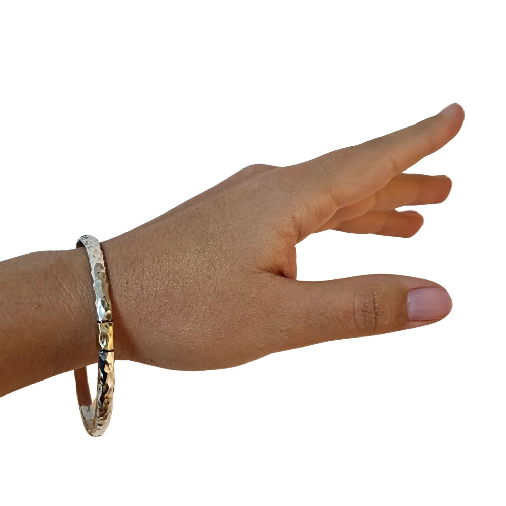 Ethnic Bangle in Silver & Gold - Yemenite Hammered finish - Image 2