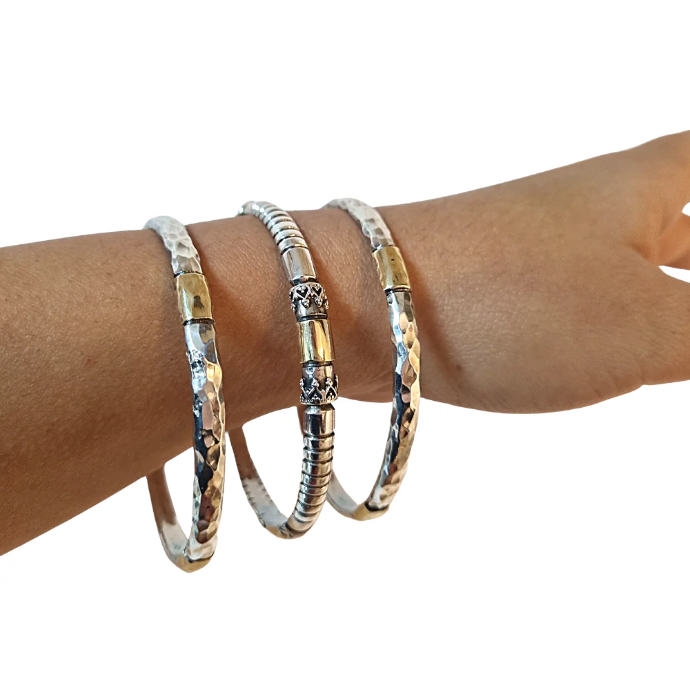 Ethnic Bangle in Silver & Gold - Yemenite Hammered finish - Image 5