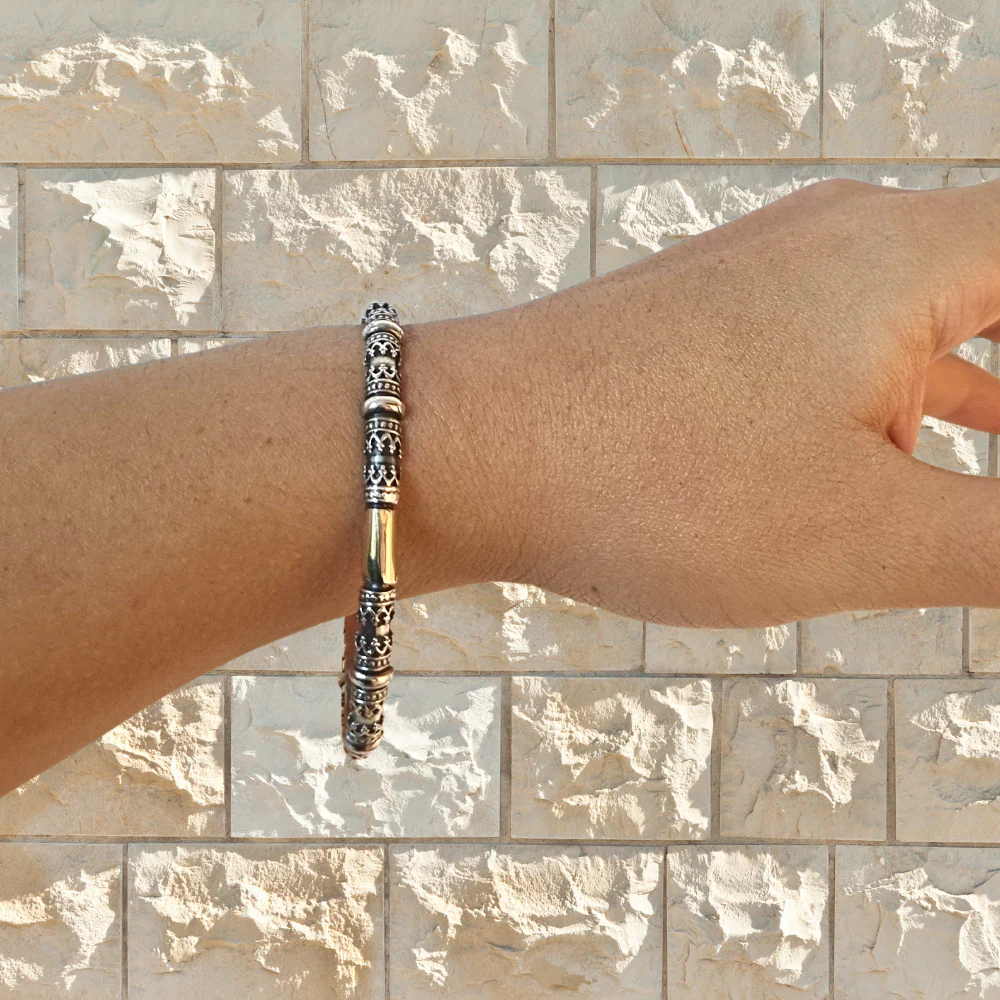 Filigree Bangle in Silver & Gold - Ethnic Look - Image 3