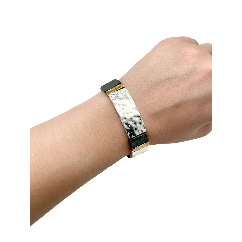 Broad Israeli Bracelet in Silver and Gold Plating - Electroforming - Image 4
