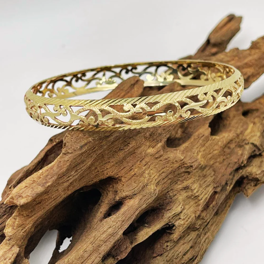 Modern Filigree Bangle with Laser Cut Edging in 14K Gold - Image 3