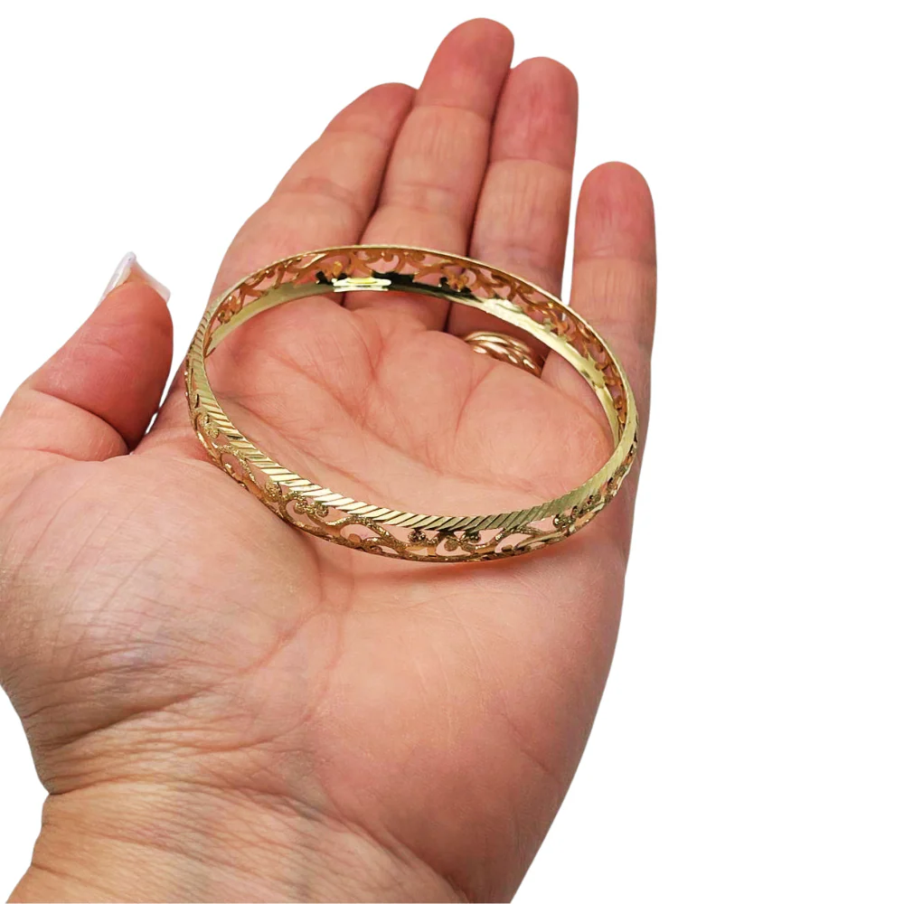 Modern Filigree Bangle with Laser Cut Edging in 14K Gold - Image 4