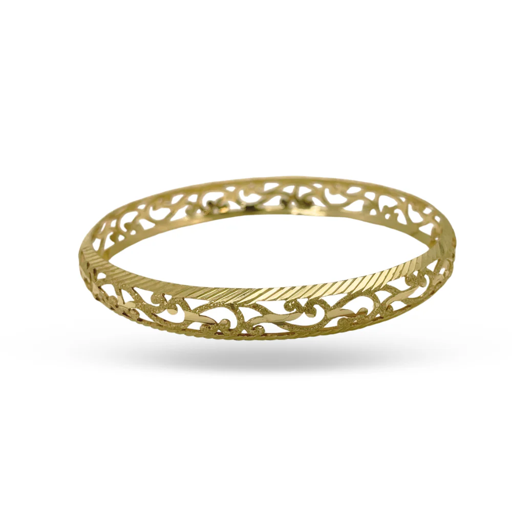 Modern Filigree Bangle with Laser Cut Edging in 14K Gold - Image 5