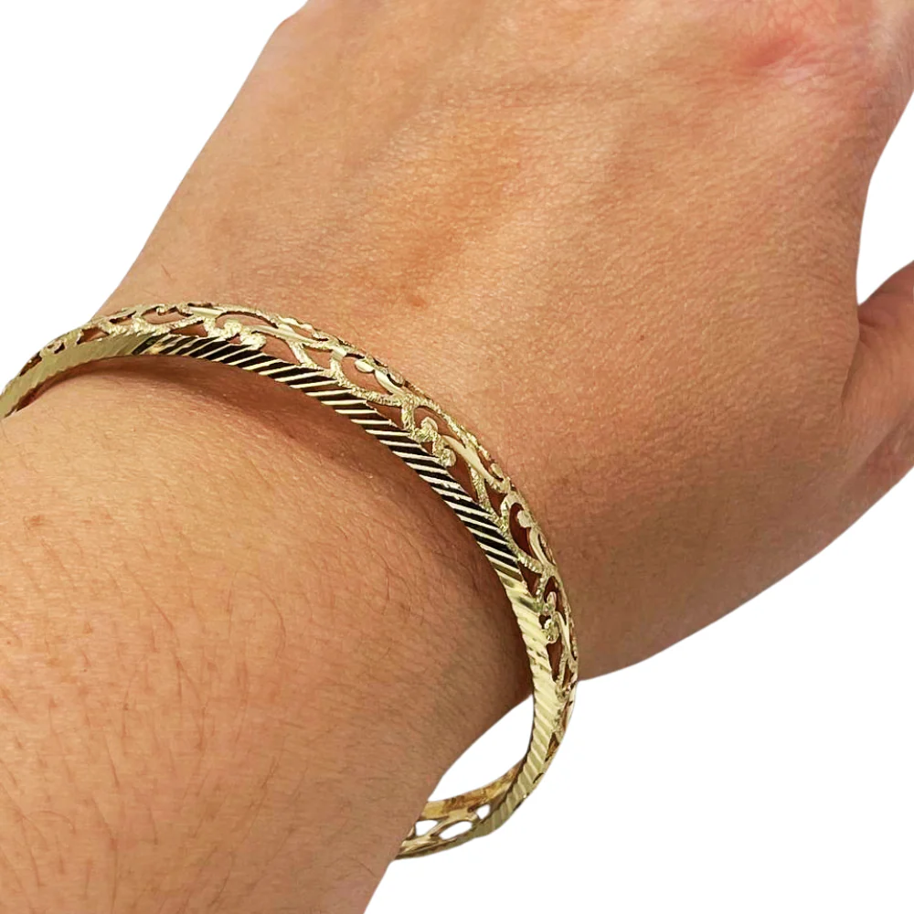 Modern Filigree Bangle with Laser Cut Edging in 14K Gold - Image 6