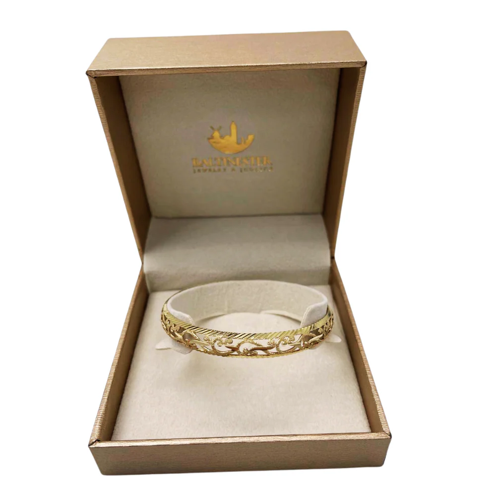 Modern Filigree Bangle with Laser Cut Edging in 14K Gold - Image 7