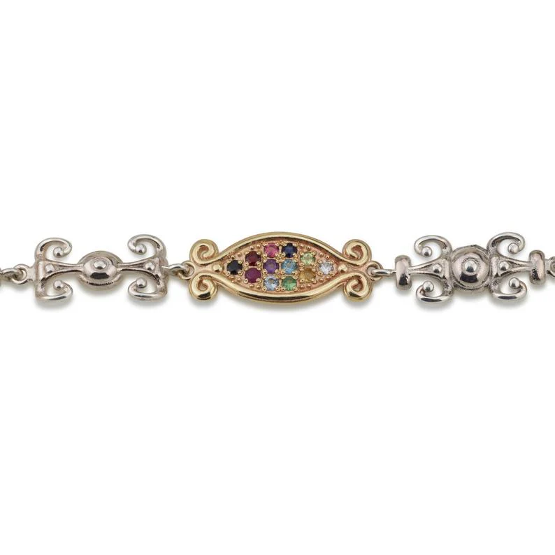 14K Gold and Silver Kabbalah Bracelet with Hoshen Gems - Image 2